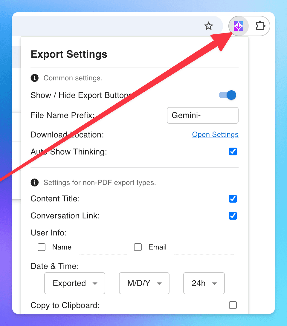 click the icon of the Extension to open more settings
